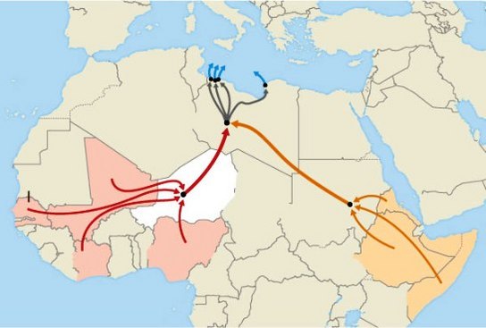 アフリカ経済難民のルート